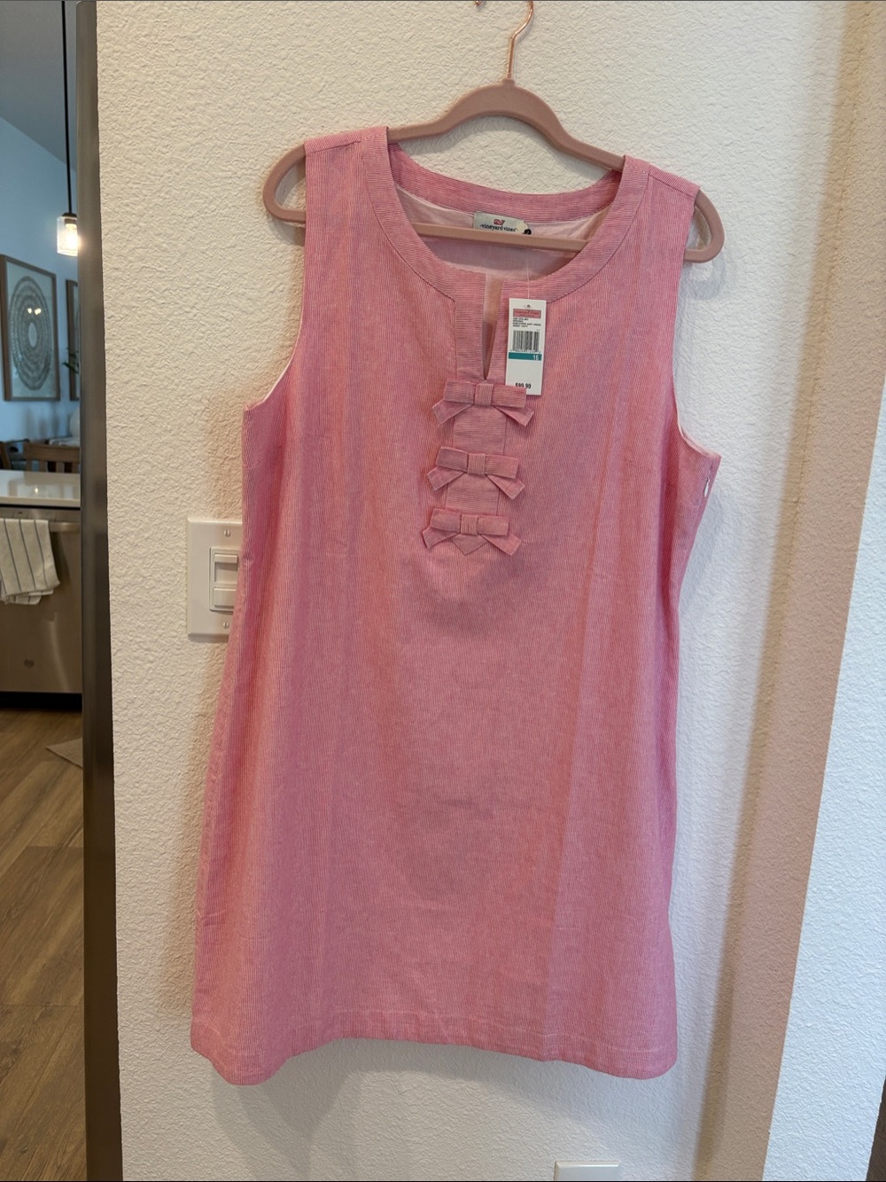 Vineyard Vines Pink Sleeveless Shift Dress with Front Bow Accents